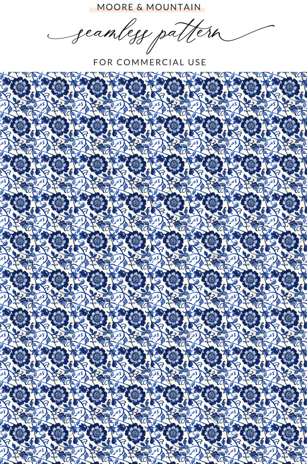 Elegant Blue and White Floral Seamless Pattern