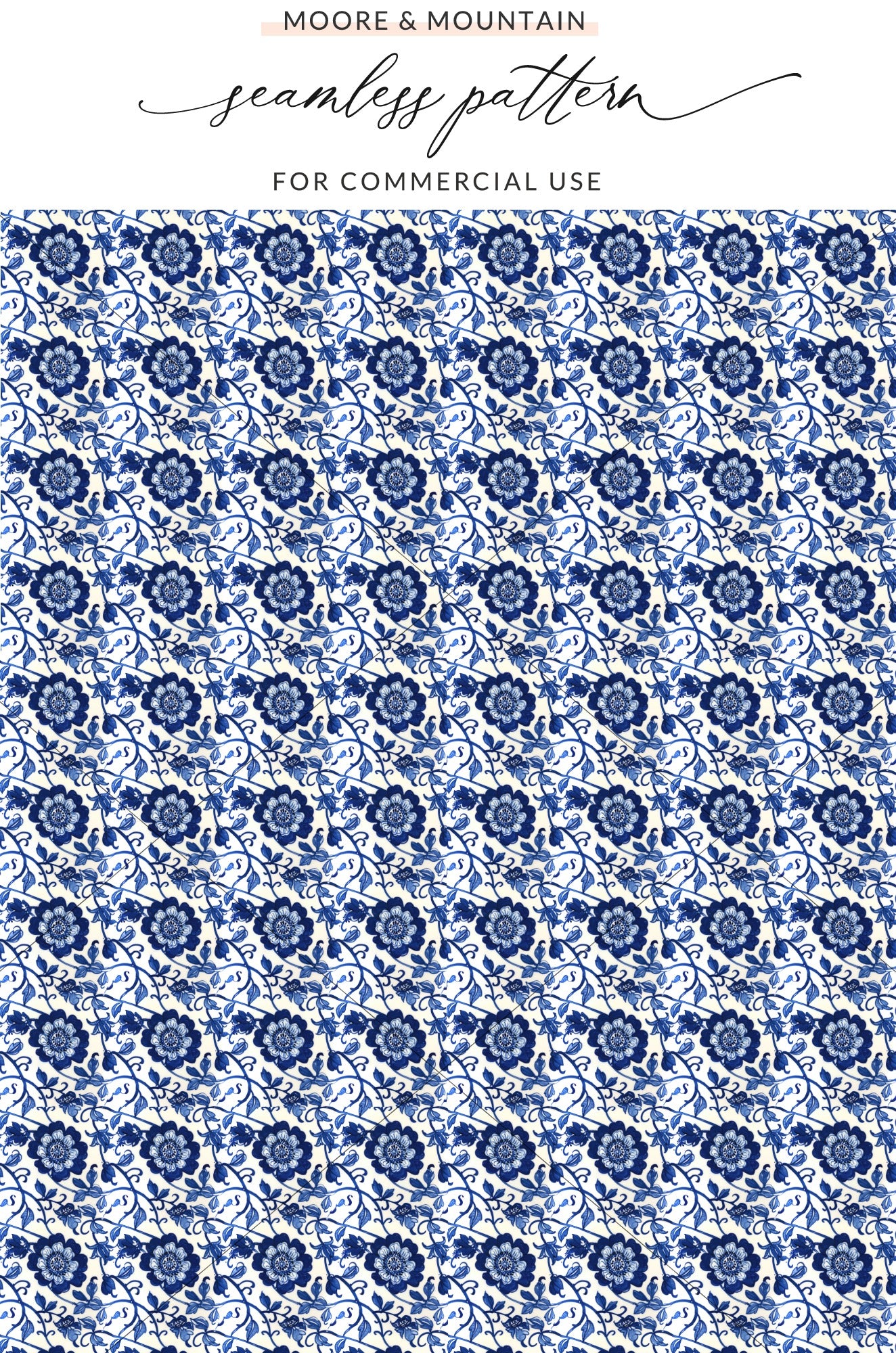 Elegant Blue and White Floral Seamless Pattern