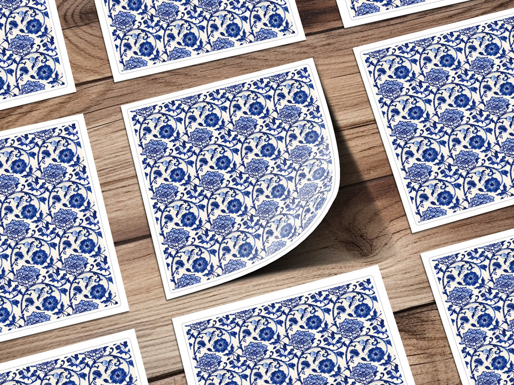 Blue and White Floral Pattern Decorative Art Print