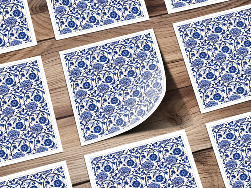 Blue and White Floral Pattern Decorative Art Print