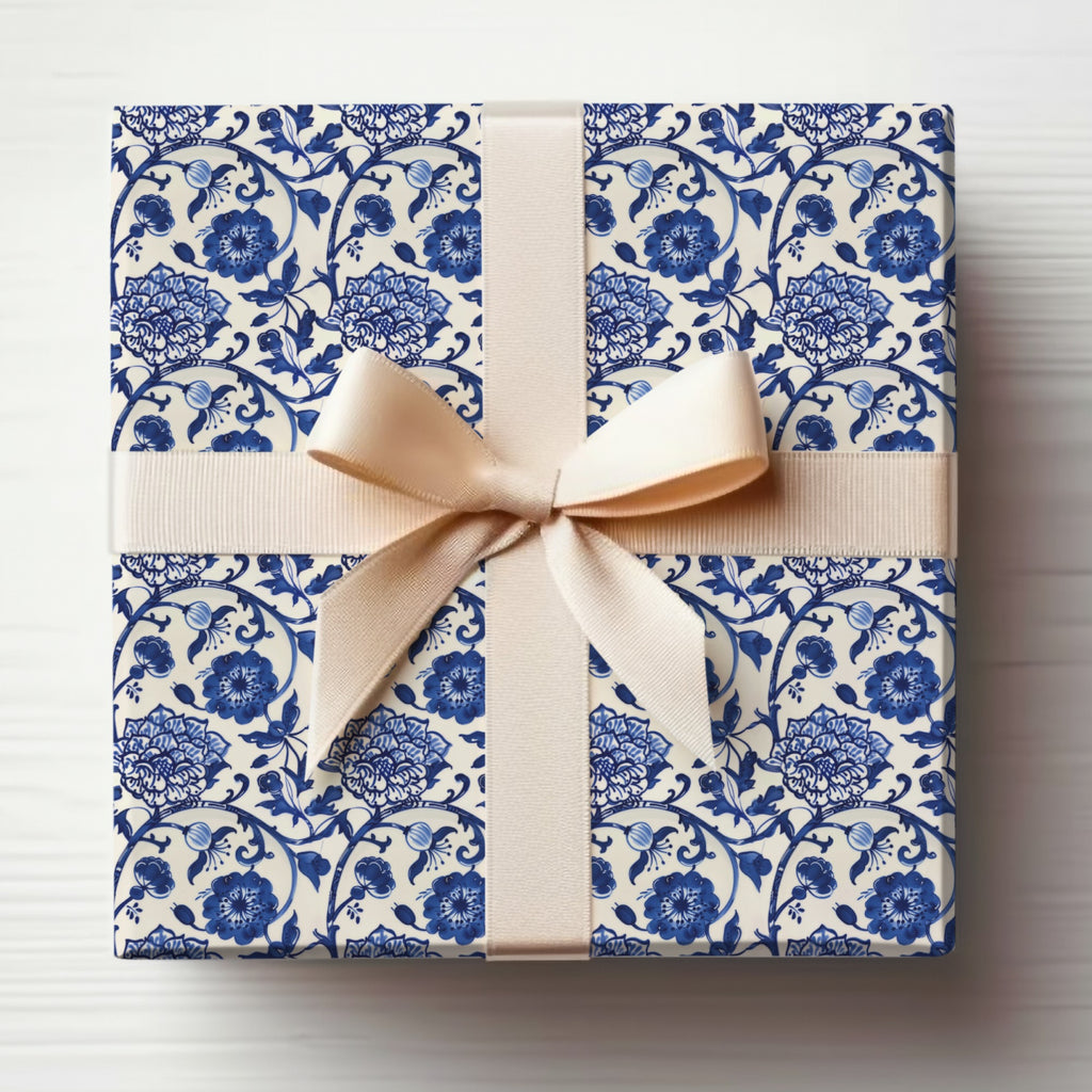 Elegant Blue Floral Design Gift Wrapping Paper