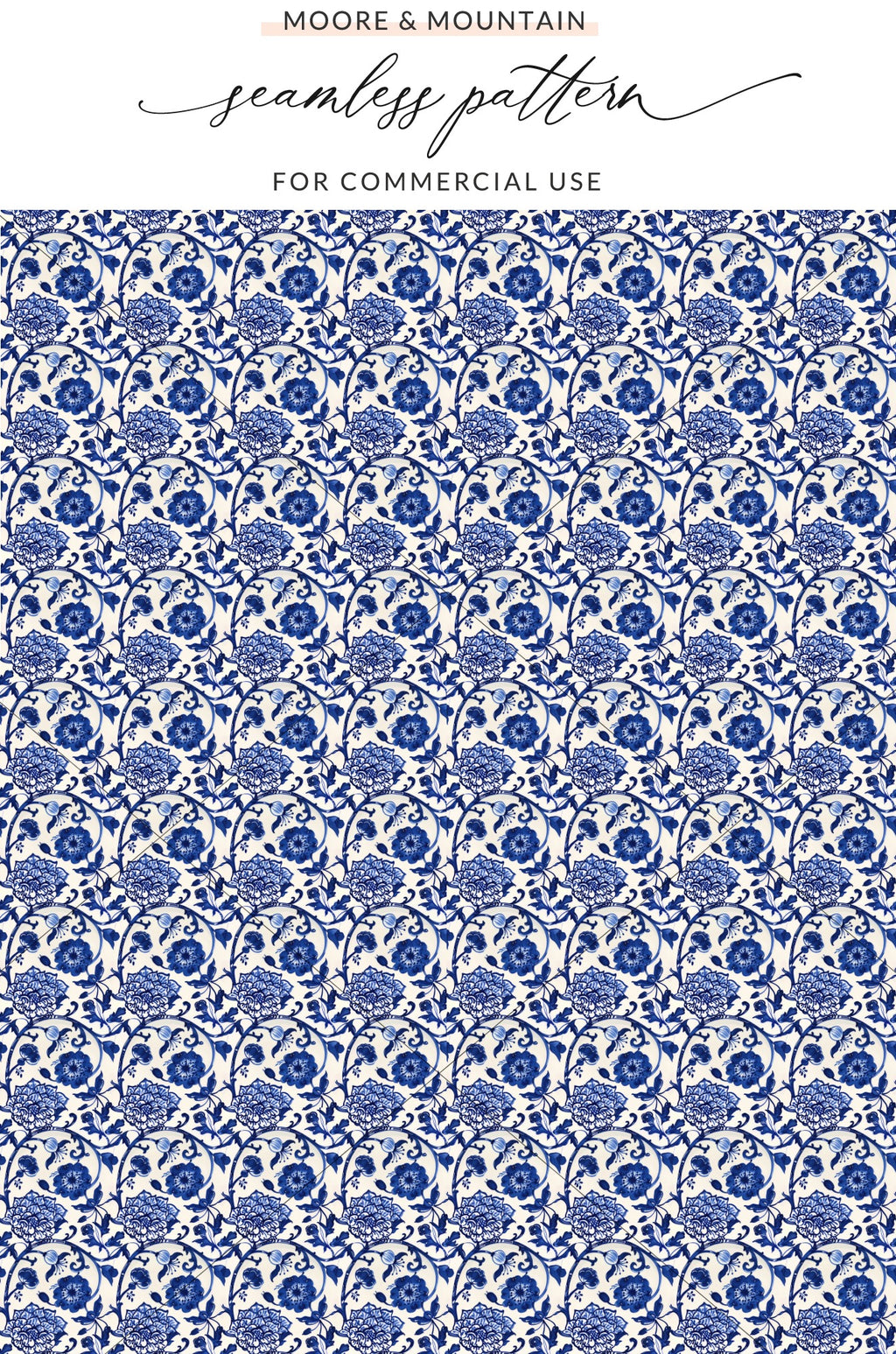 Elegant Blue Floral Seamless Pattern for Commercial Use