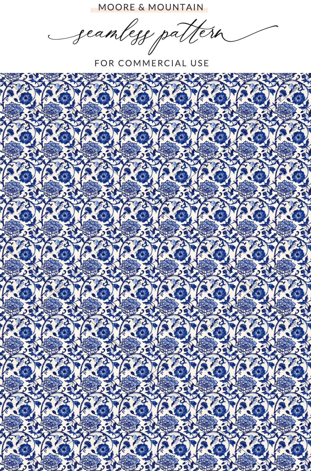 Elegant Blue Floral Seamless Pattern for Commercial Use