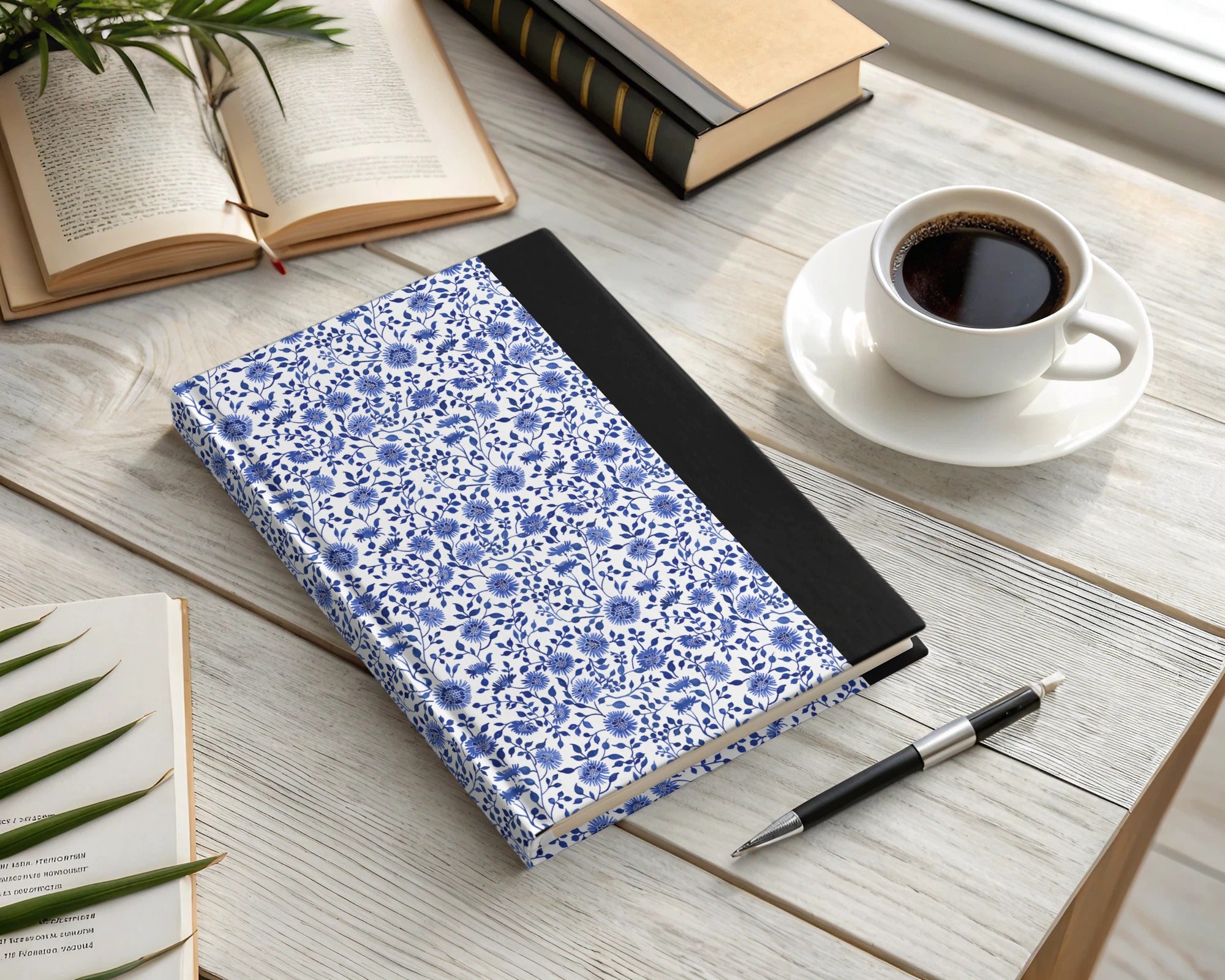 Blue Floral Pattern Hardcover Notebook for Daily Use