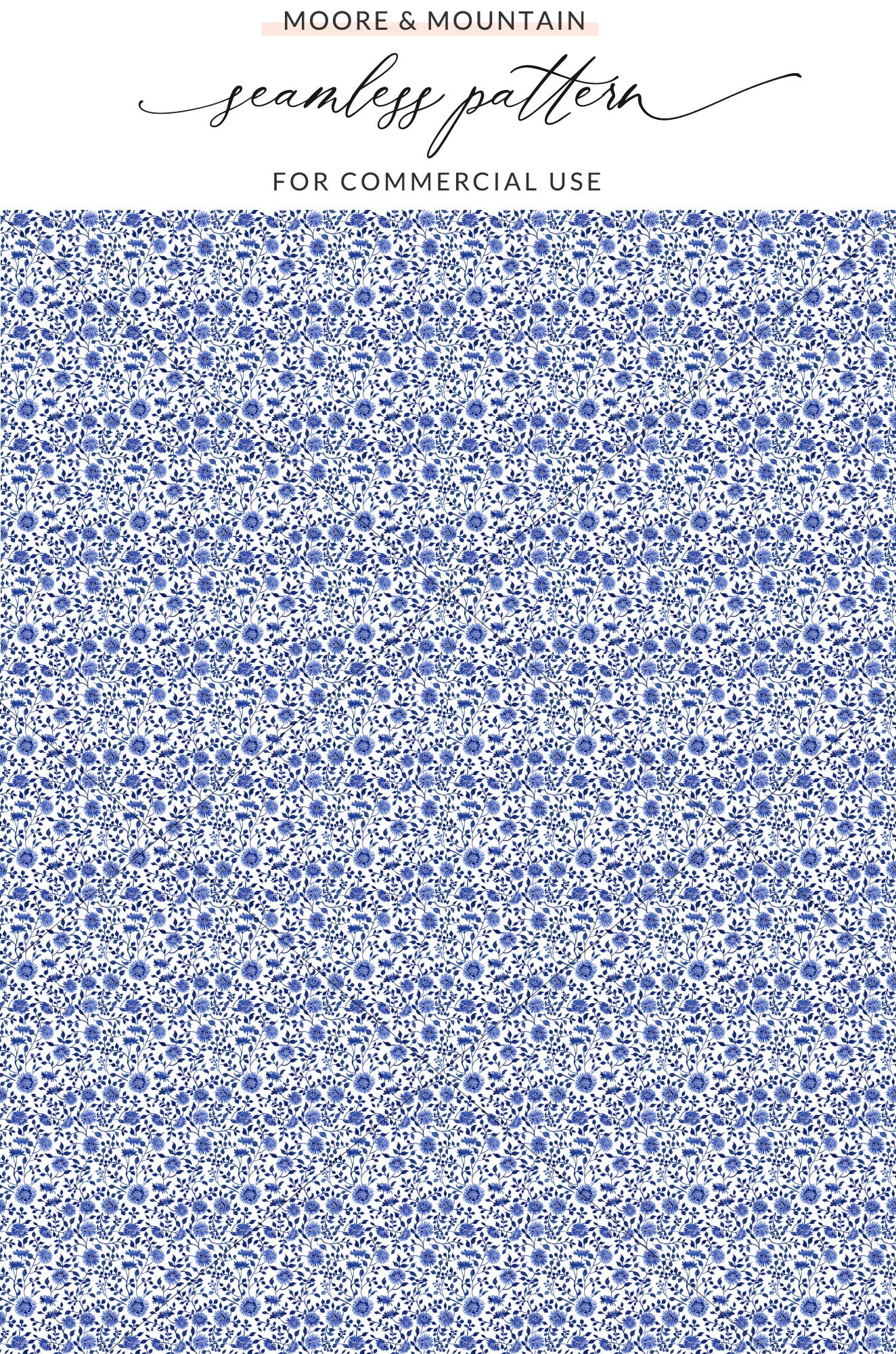Blue Seamless Floral Pattern For Commercial Use Product