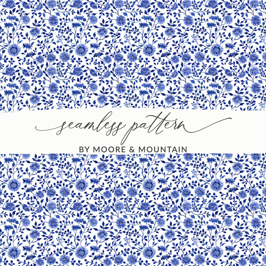 Blue Floral Seamless Pattern by Moore and Mountain Design