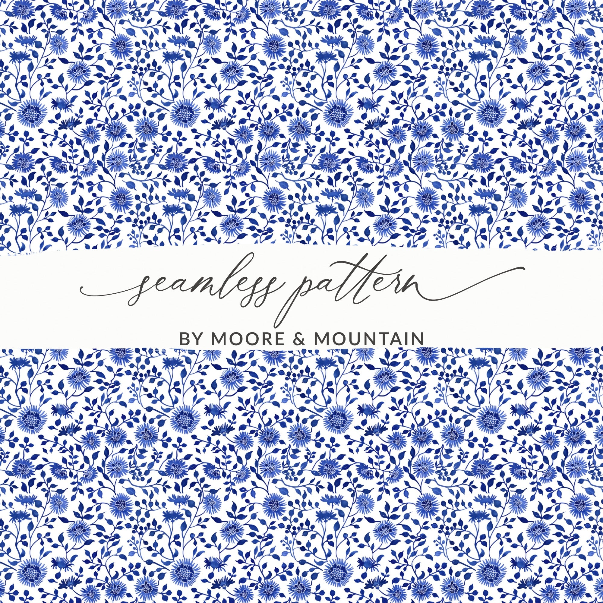 Blue Floral Seamless Pattern by Moore and Mountain Design