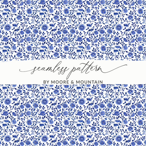 Blue Floral Seamless Pattern by Moore and Mountain Design