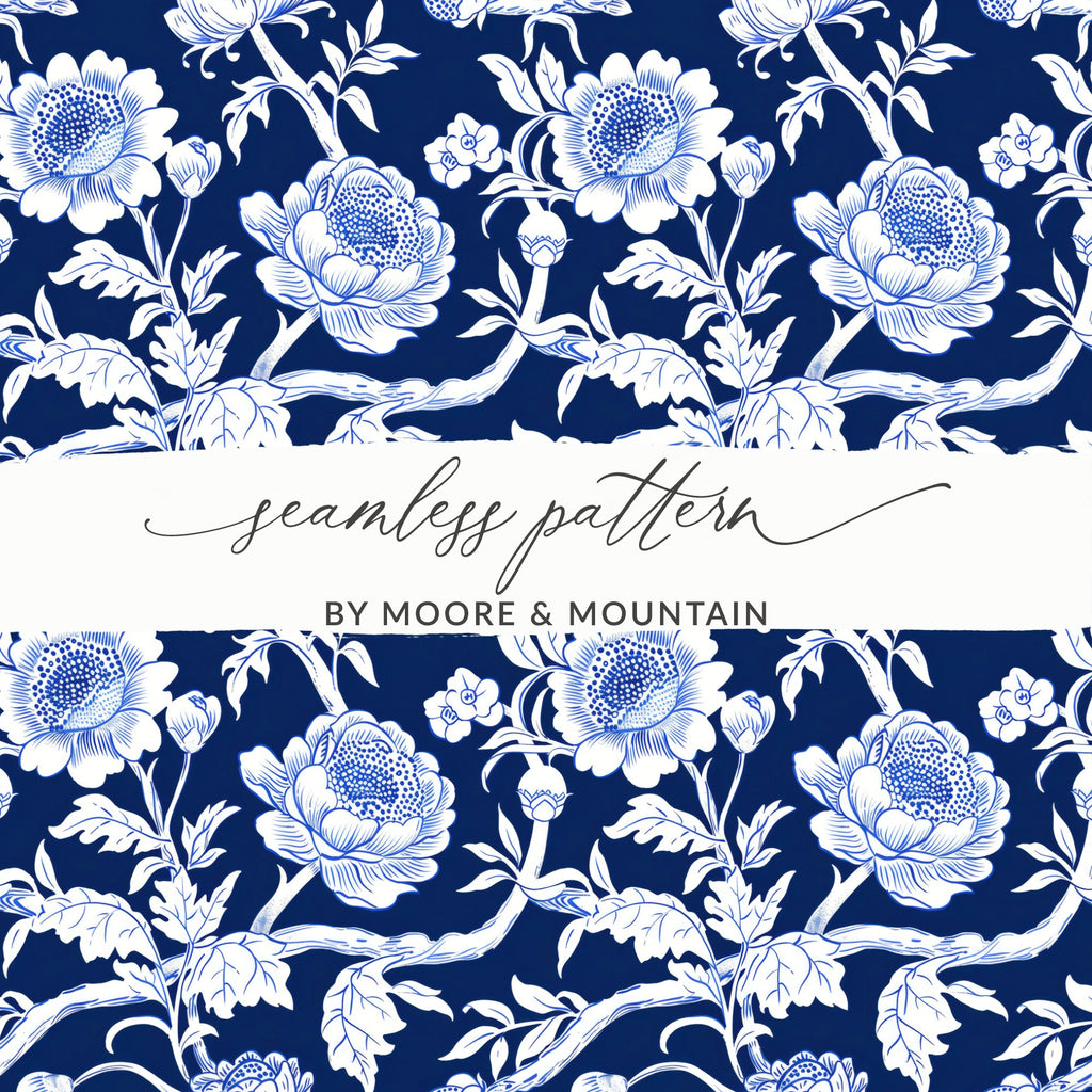 Blue White Floral Seamless Pattern by Moore & Mountain
