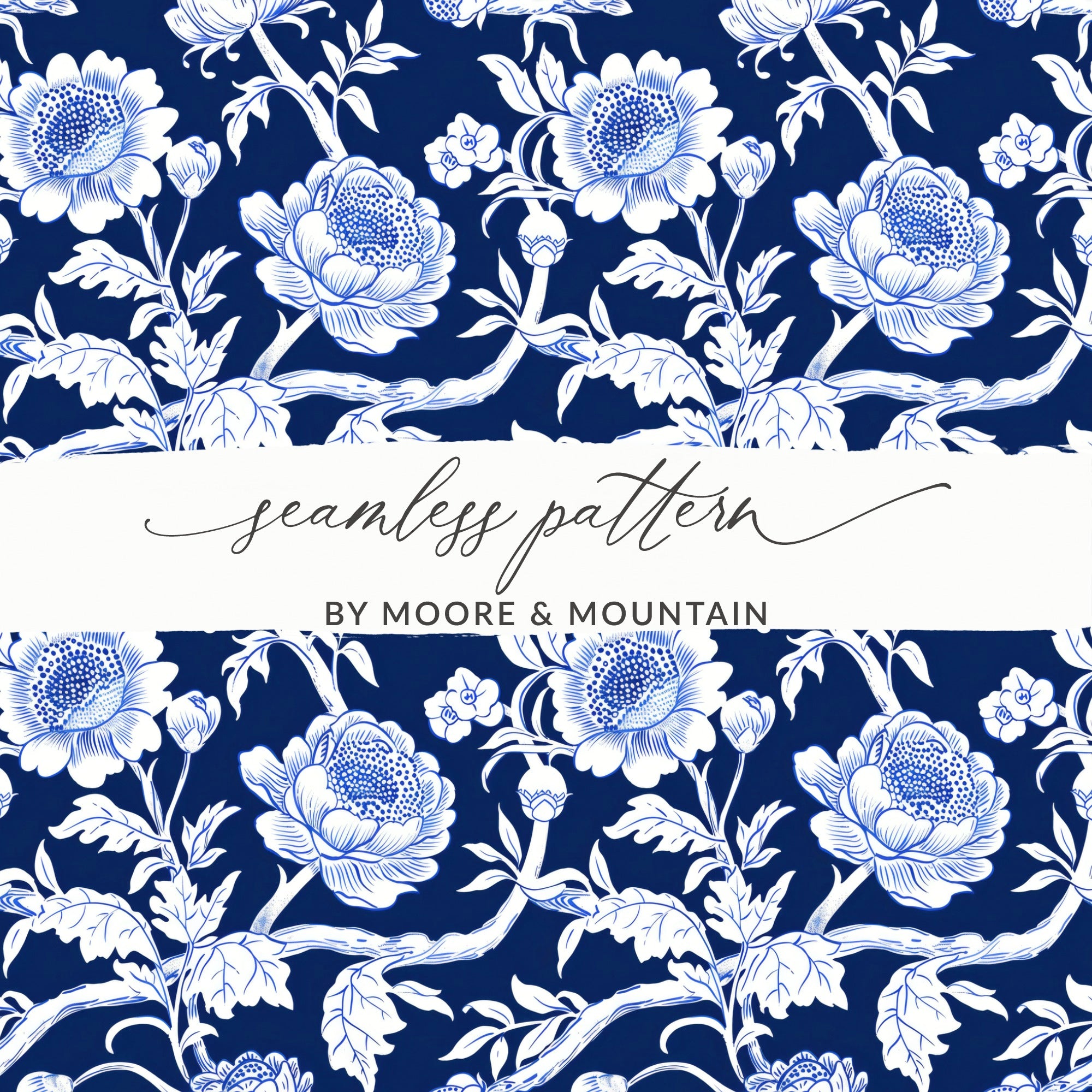Blue White Floral Seamless Pattern by Moore & Mountain
