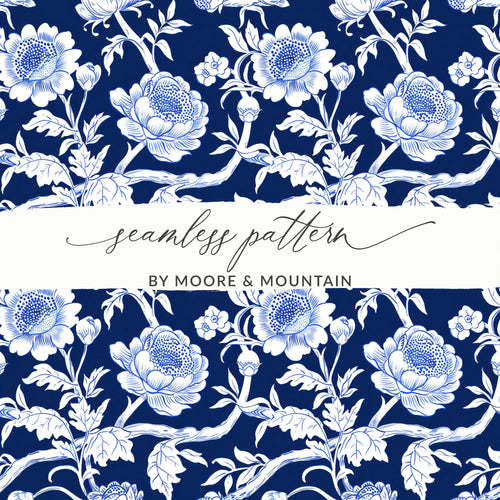 Blue White Floral Seamless Pattern by Moore & Mountain