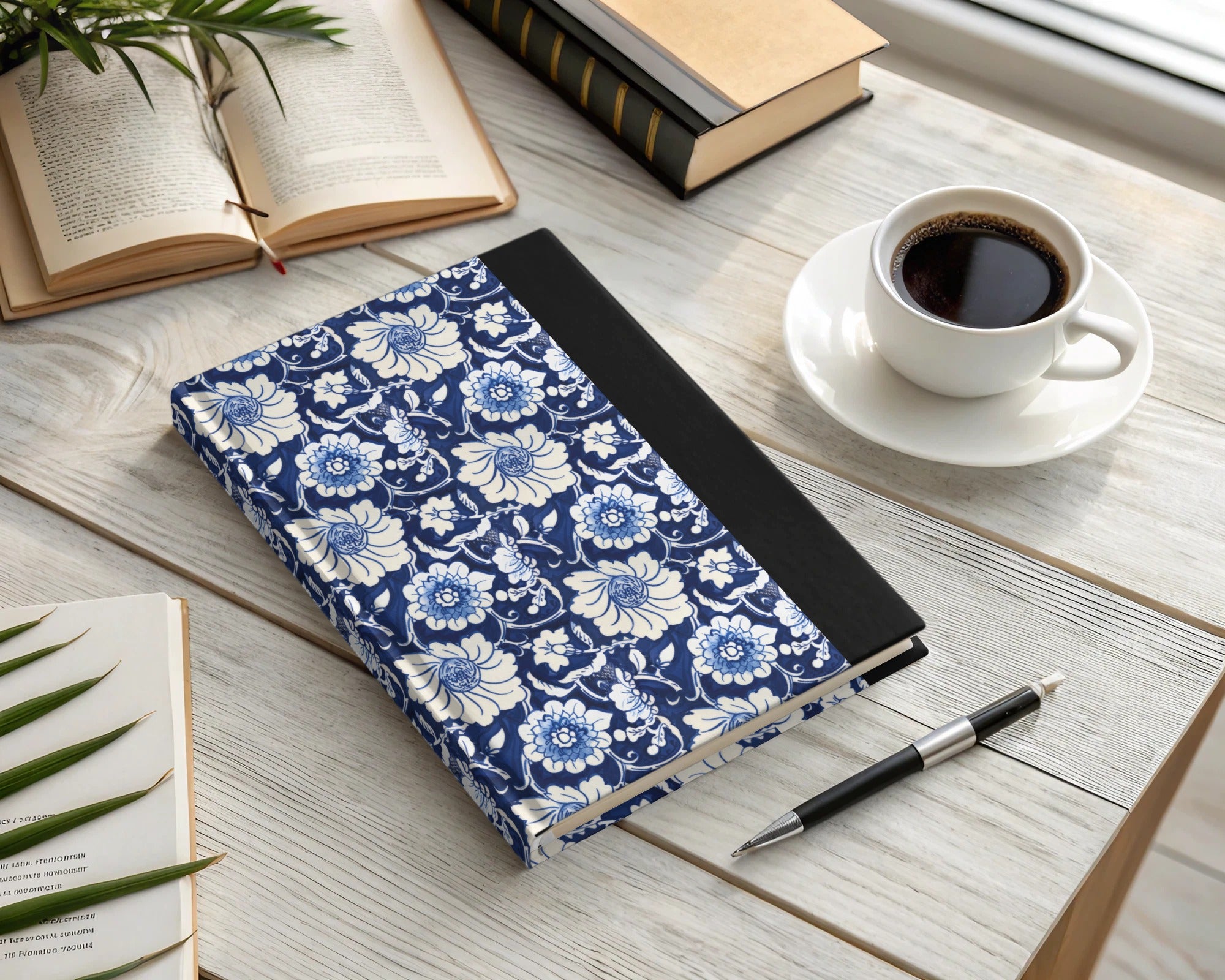Elegant Blue Floral Pattern Hardcover Notebook Product