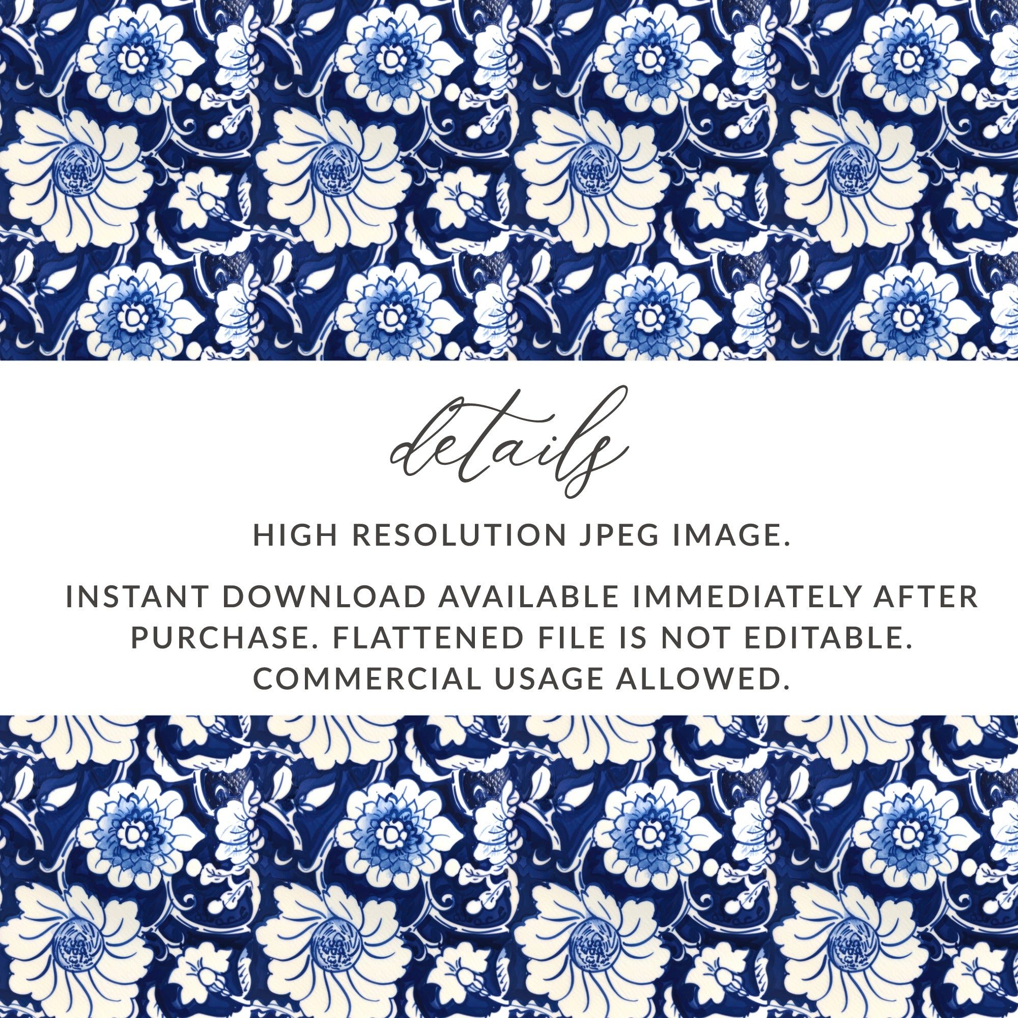 High Resolution Blue Floral JPEG Instant Download