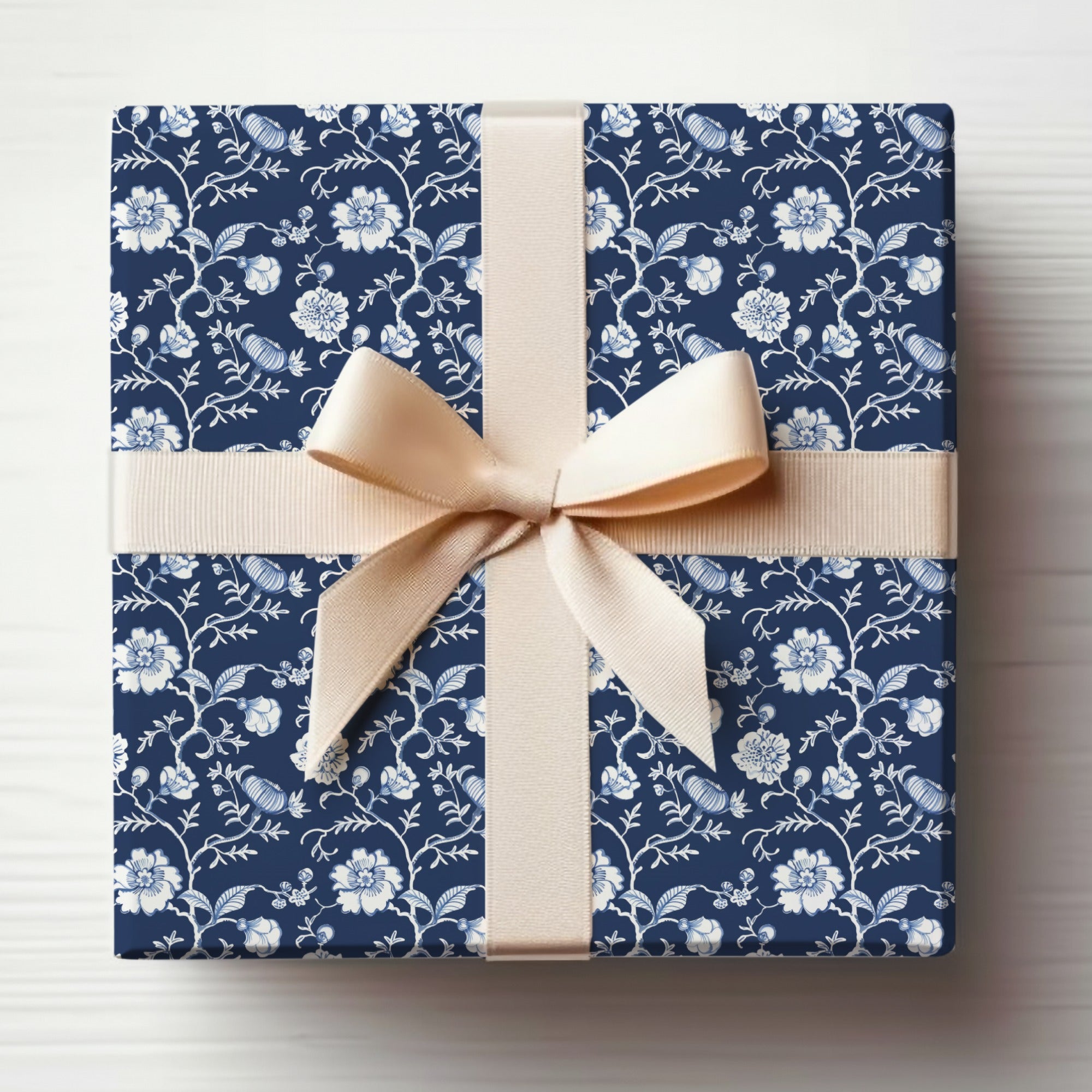 Elegant Navy Floral Gift Box with Bow