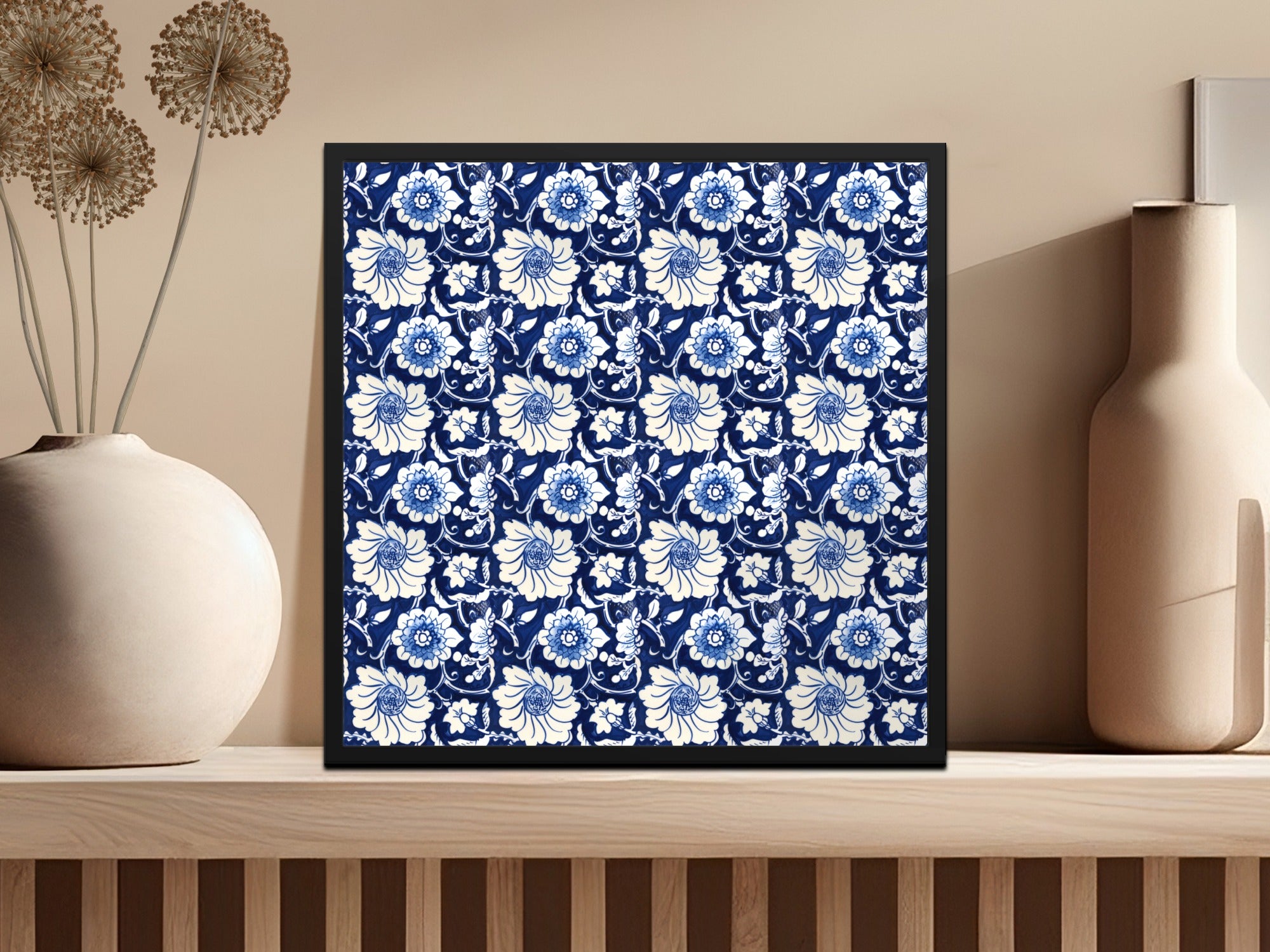 Blue White Floral Pattern Wall Art Decor for Home