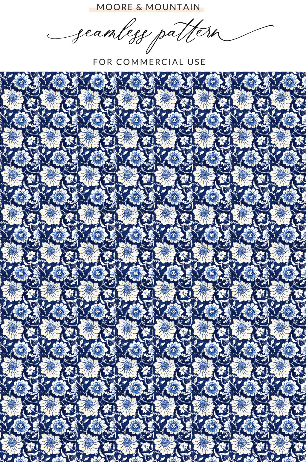 Blue and White Floral Seamless Pattern for Commercial Use