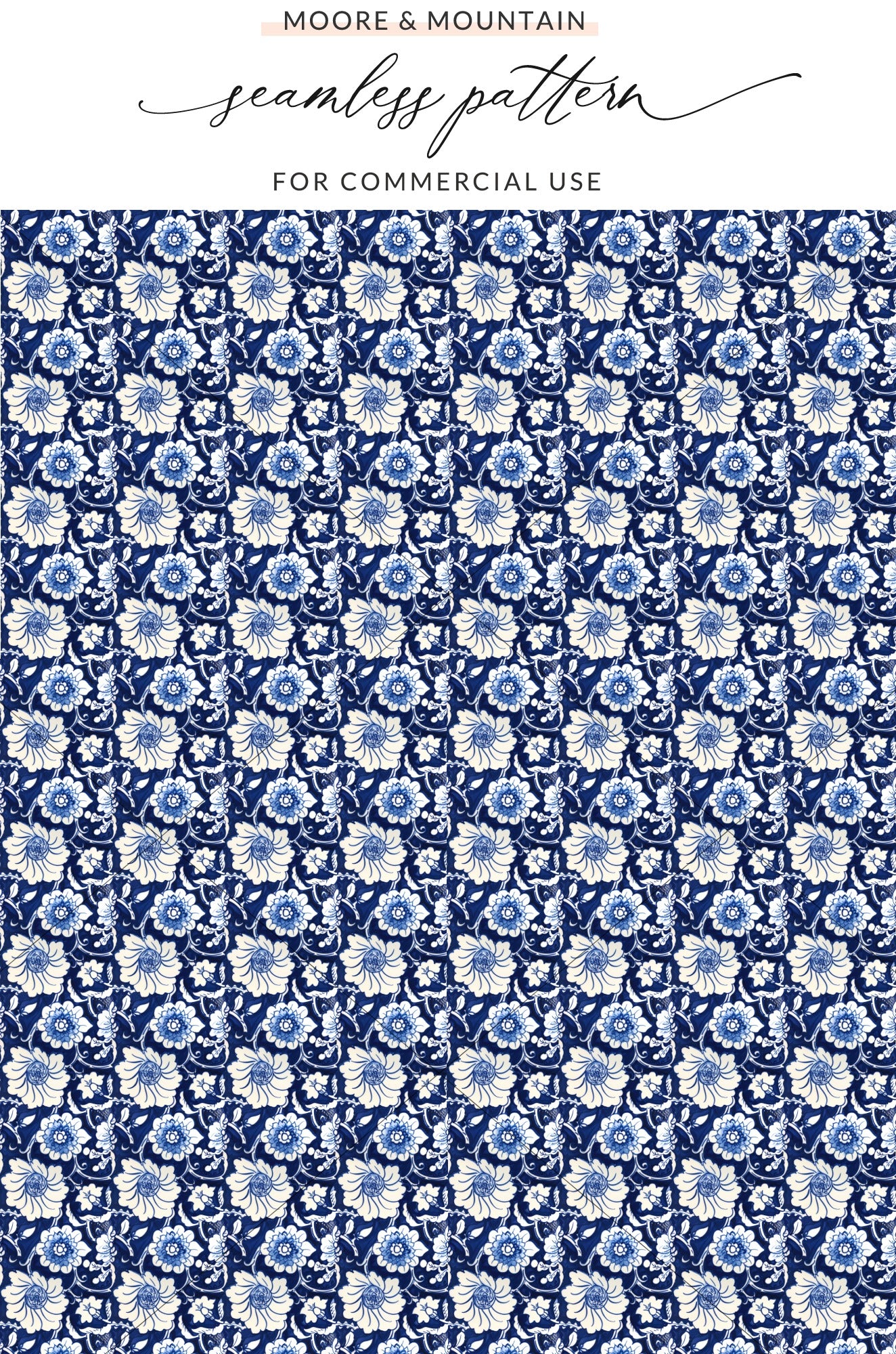 Blue and White Floral Seamless Pattern for Commercial Use