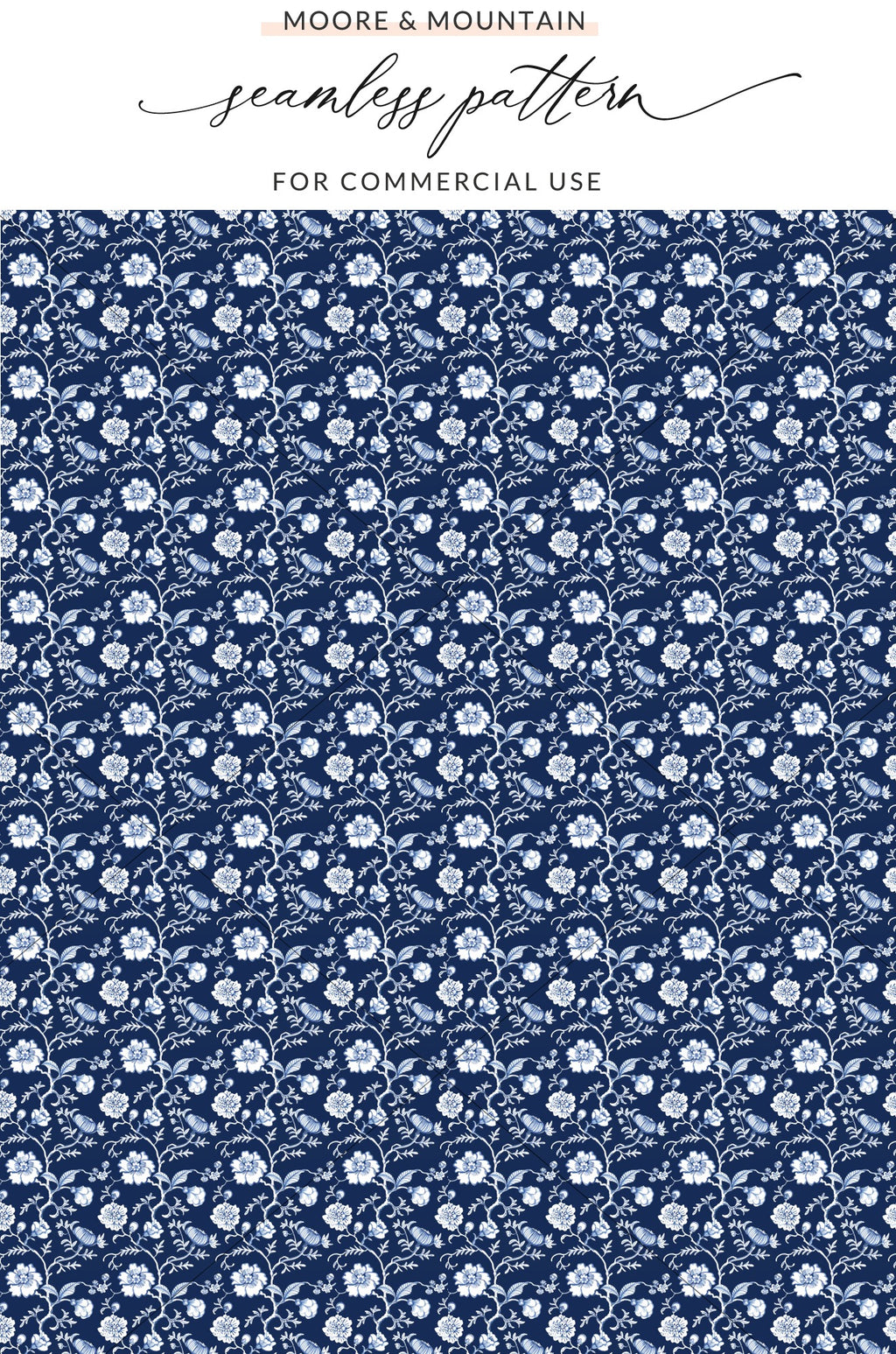Elegant Blue Floral Seamless Pattern for Commercial Use