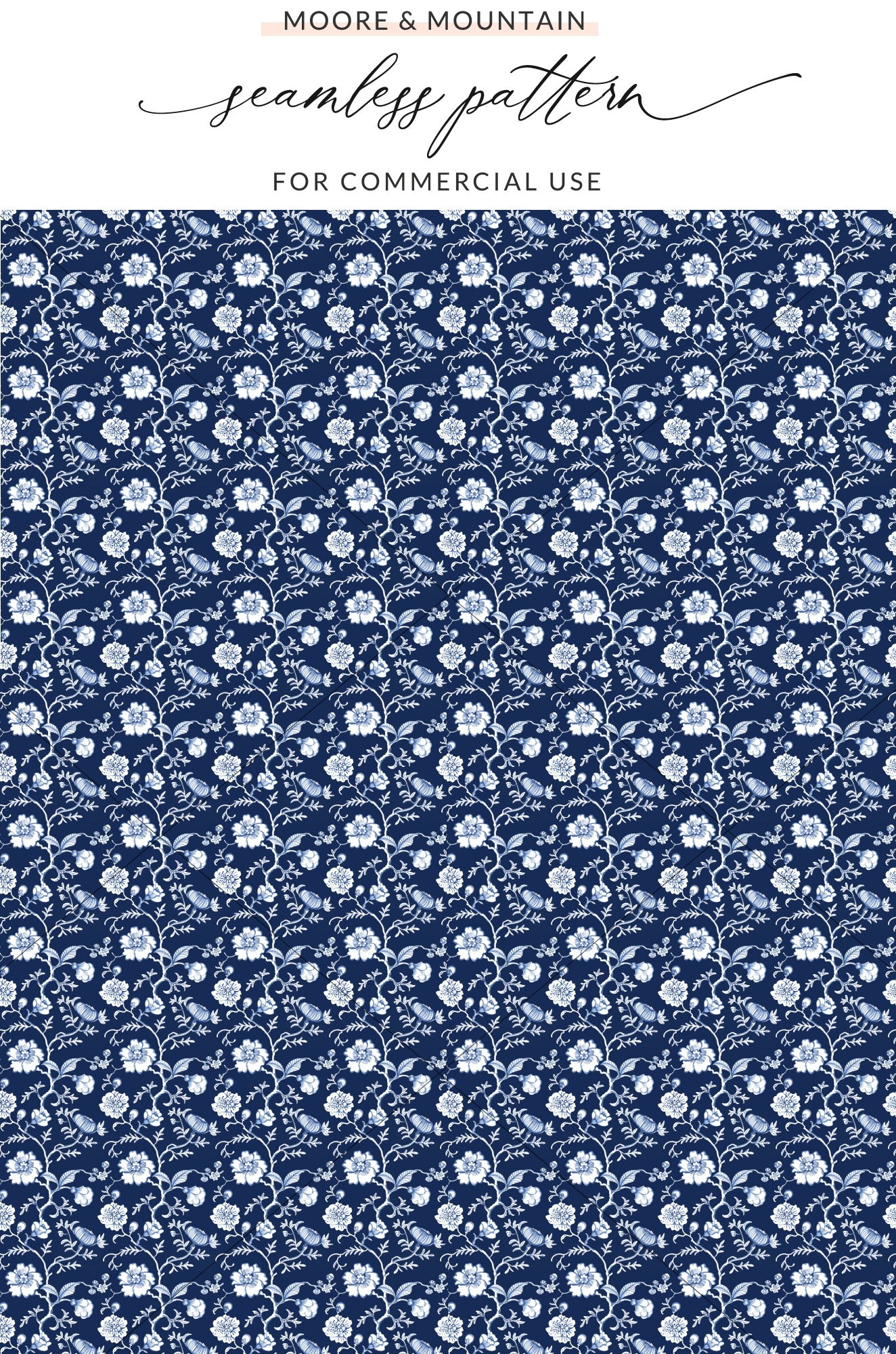 Elegant Blue Floral Seamless Pattern for Commercial Use