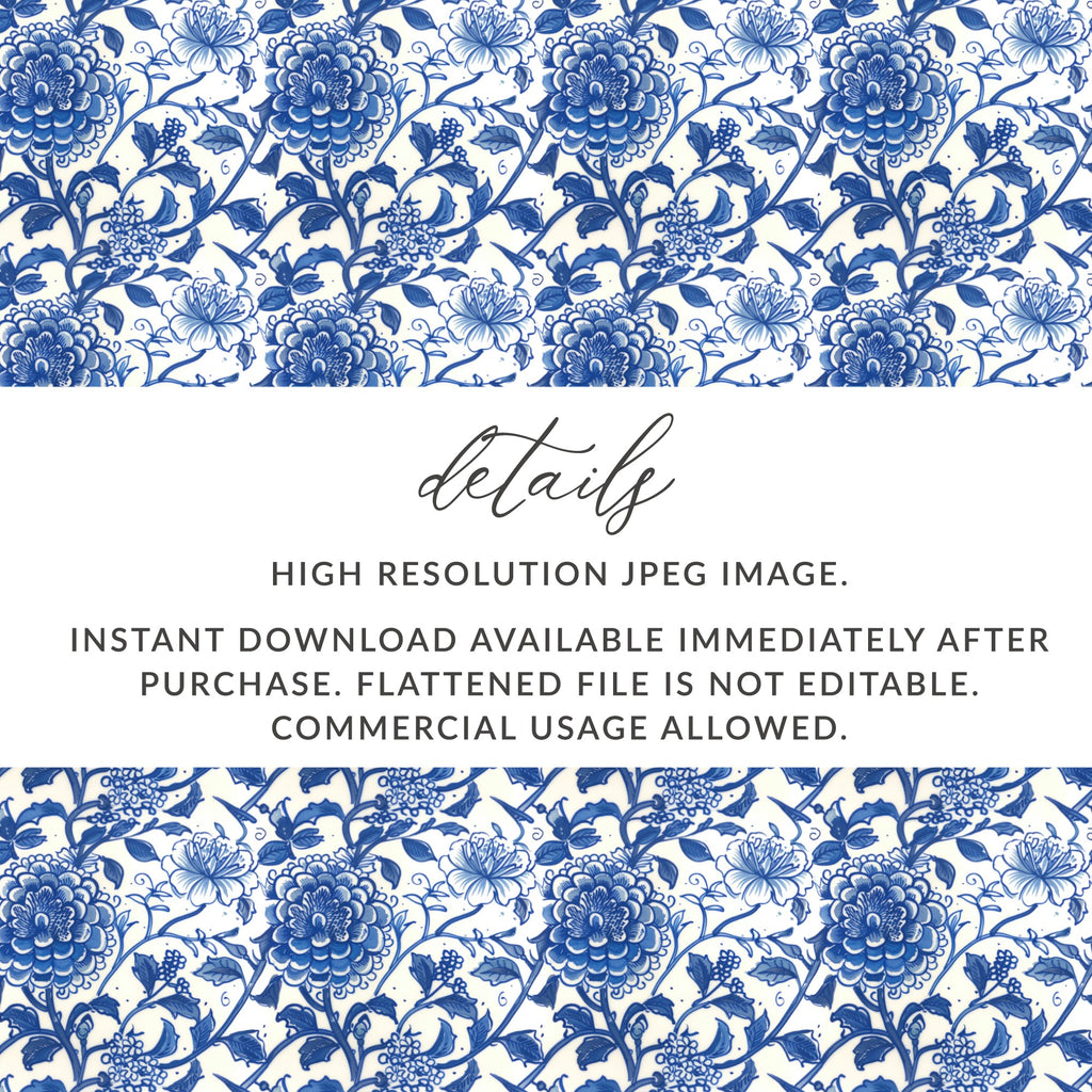 High Resolution Instant Download Blue Floral Pattern