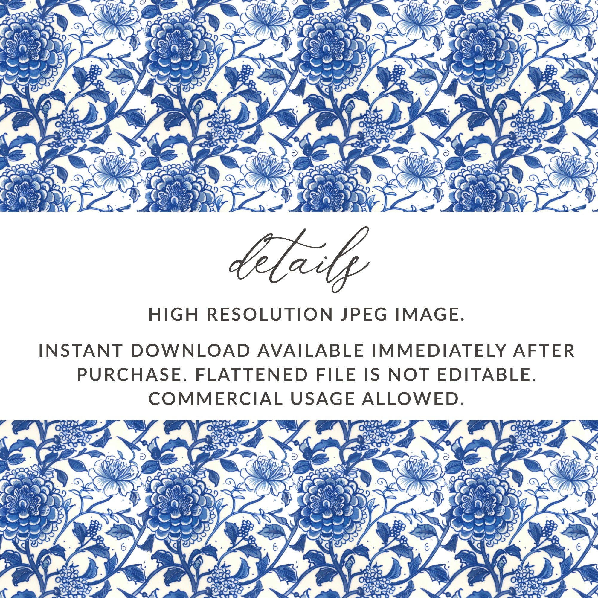 High Resolution Instant Download Blue Floral Pattern