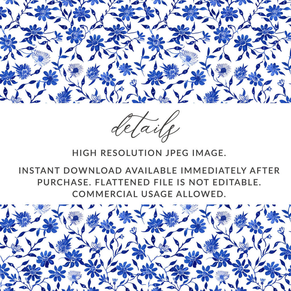 High Resolution Blue Flower Pattern Digital Download
