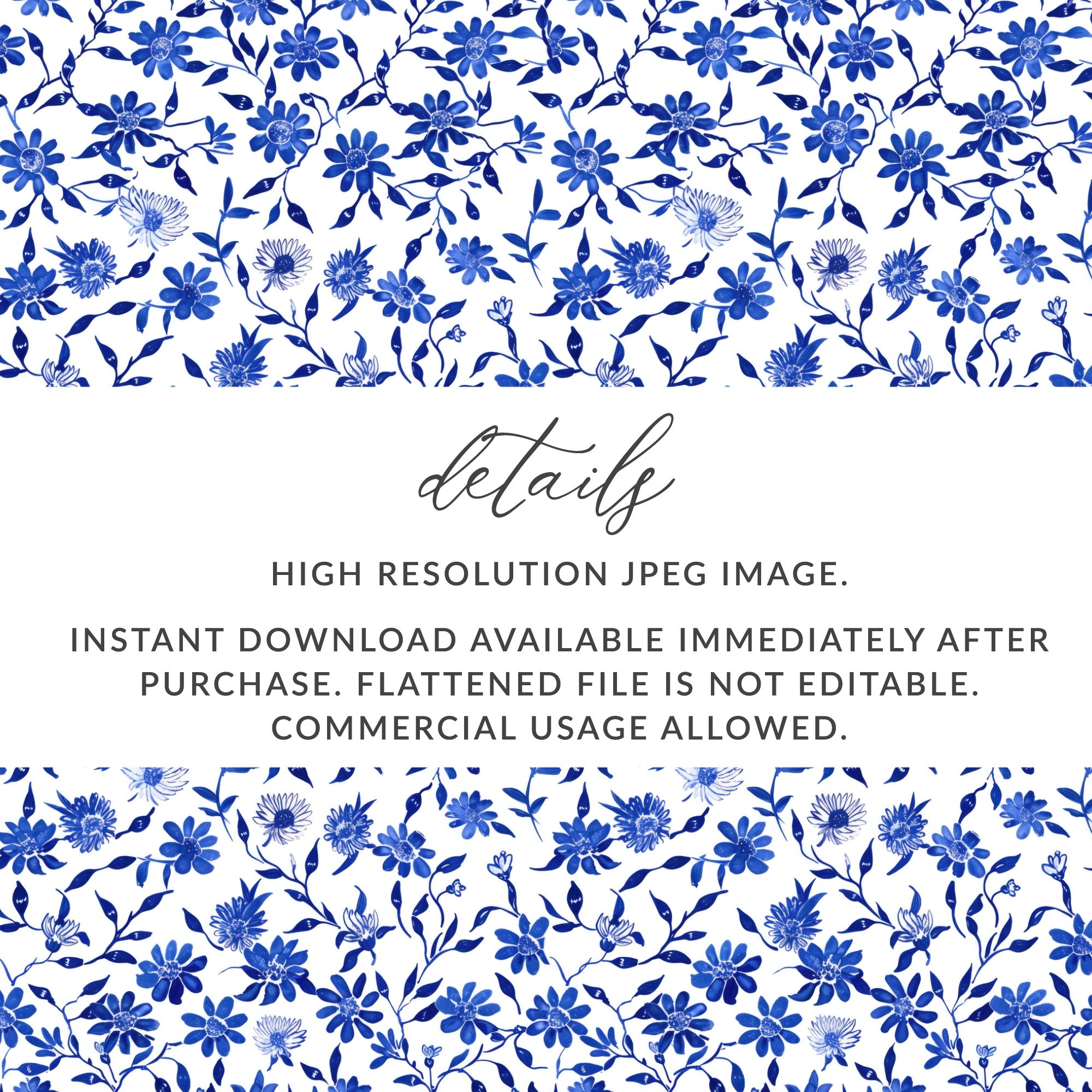 High Resolution Blue Flower Pattern Digital Download