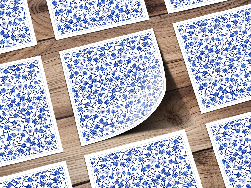 Blue and White Floral Pattern Square Cards