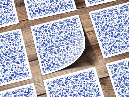 Blue and White Floral Pattern Square Cards