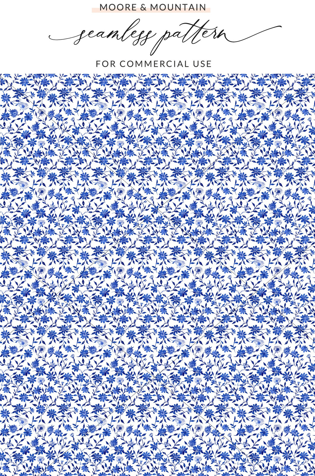 Seamless Blue Floral Pattern for Commercial Use