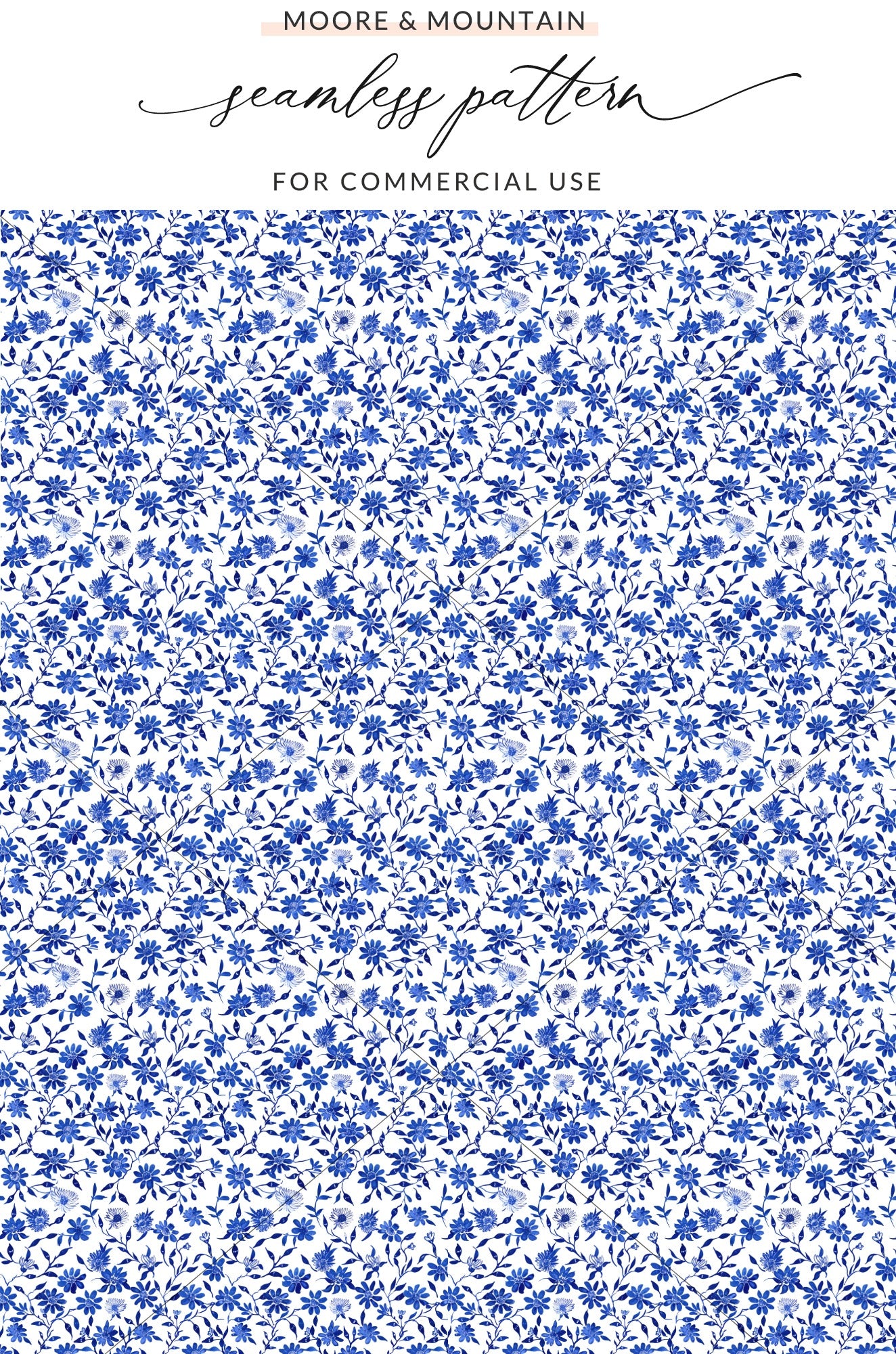 Seamless Blue Floral Pattern for Commercial Use