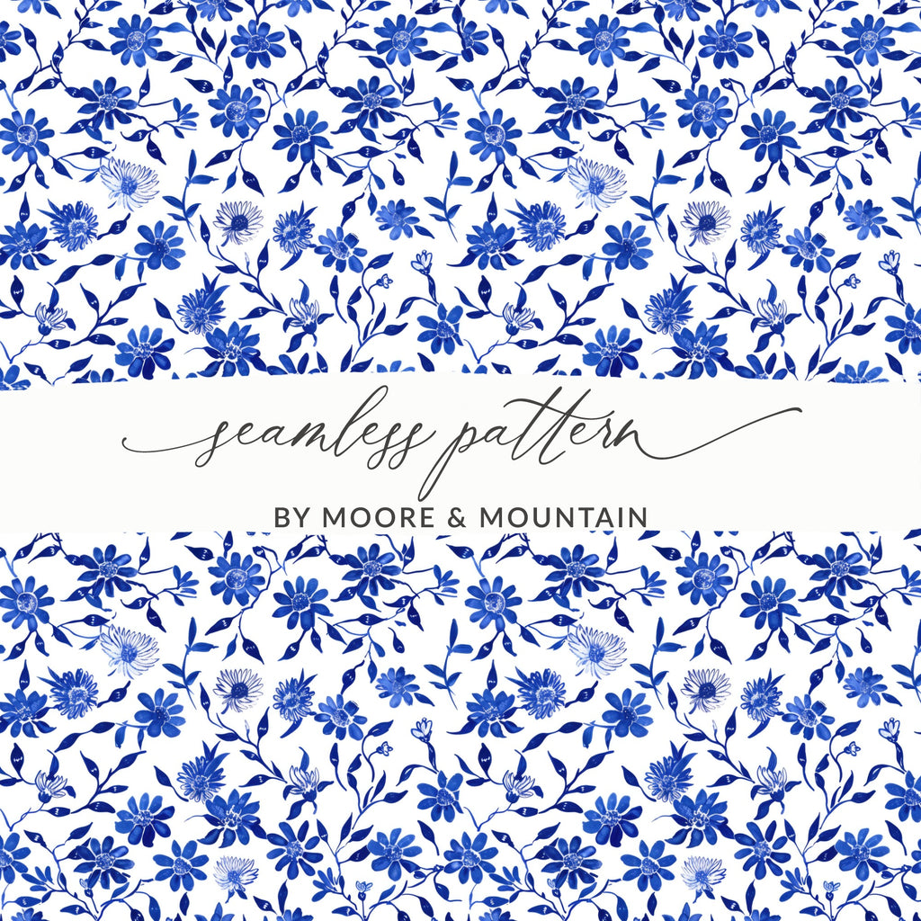 Seamless Blue Floral Pattern by Moore & Mountain