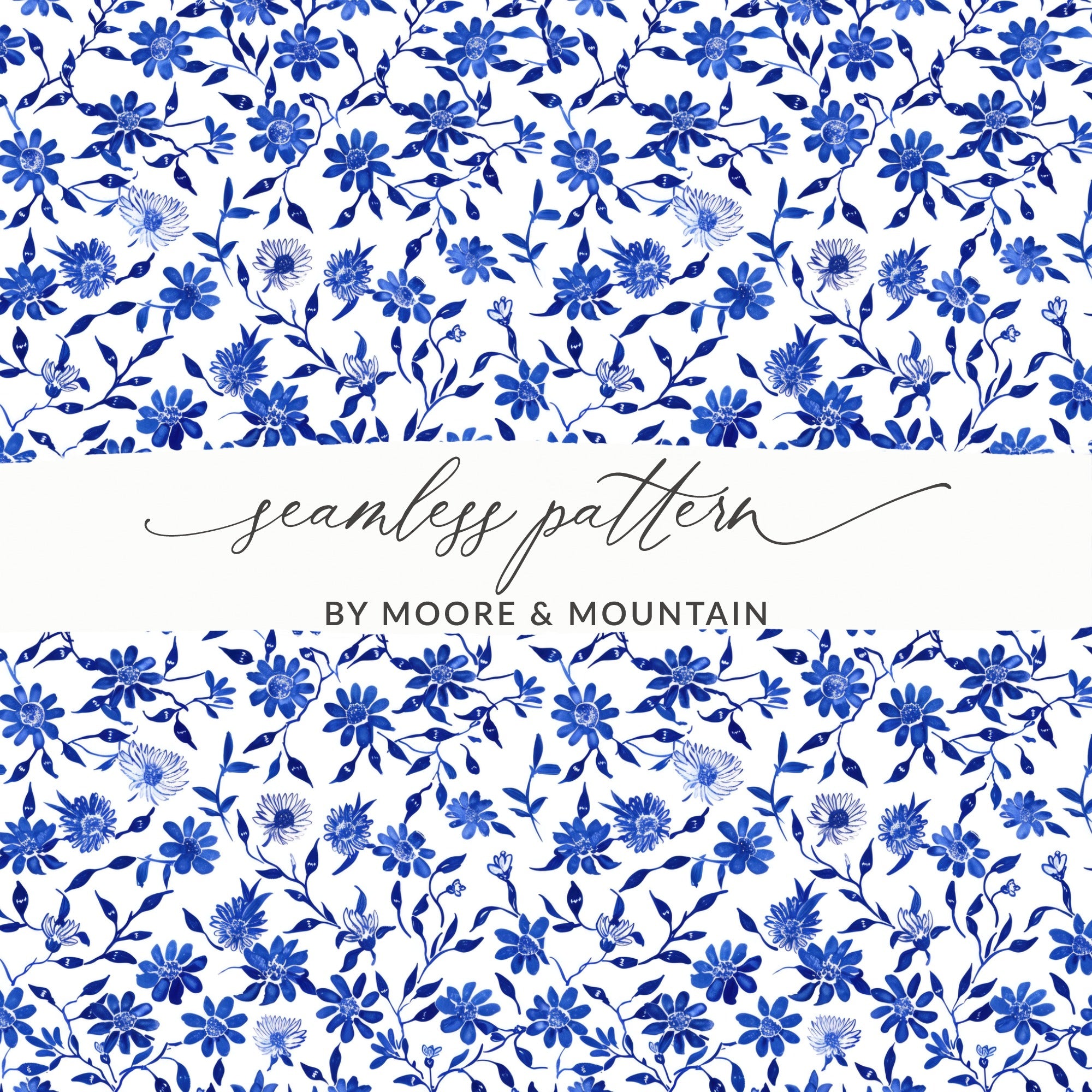 Seamless Blue Floral Pattern by Moore & Mountain