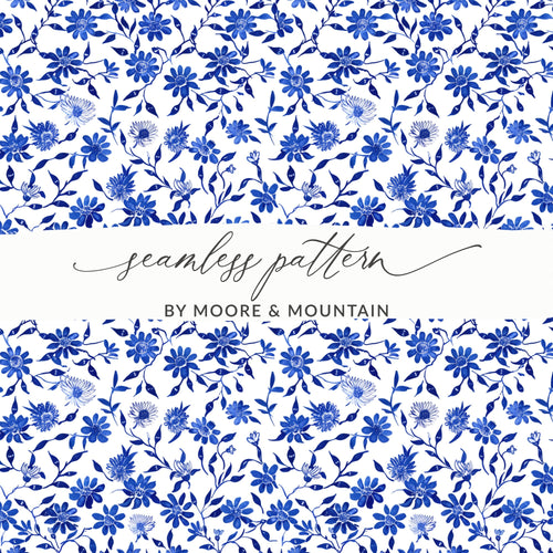 Seamless Blue Floral Pattern by Moore & Mountain