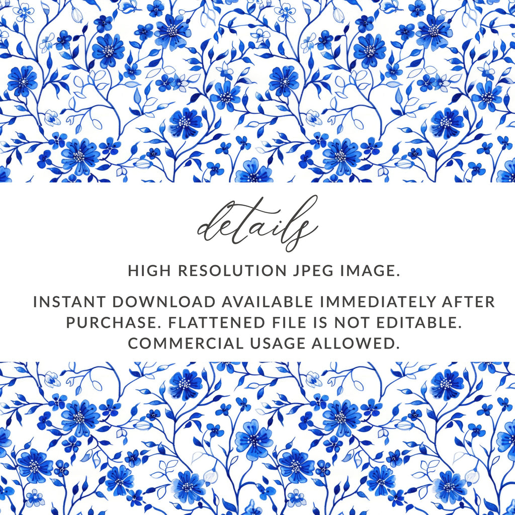 Blue Floral Digital Download High Resolution JPEG Image