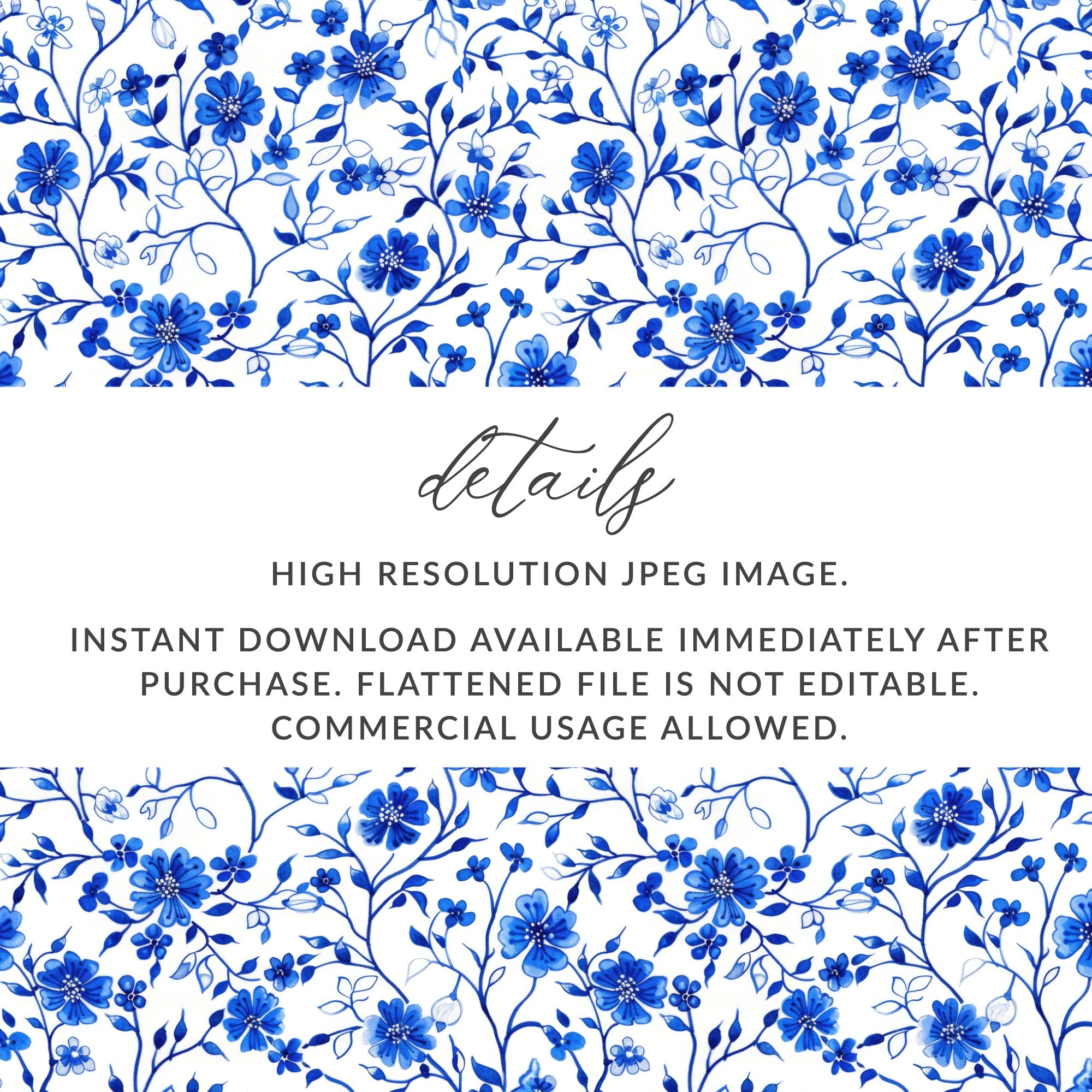Blue Floral Digital Download High Resolution JPEG Image