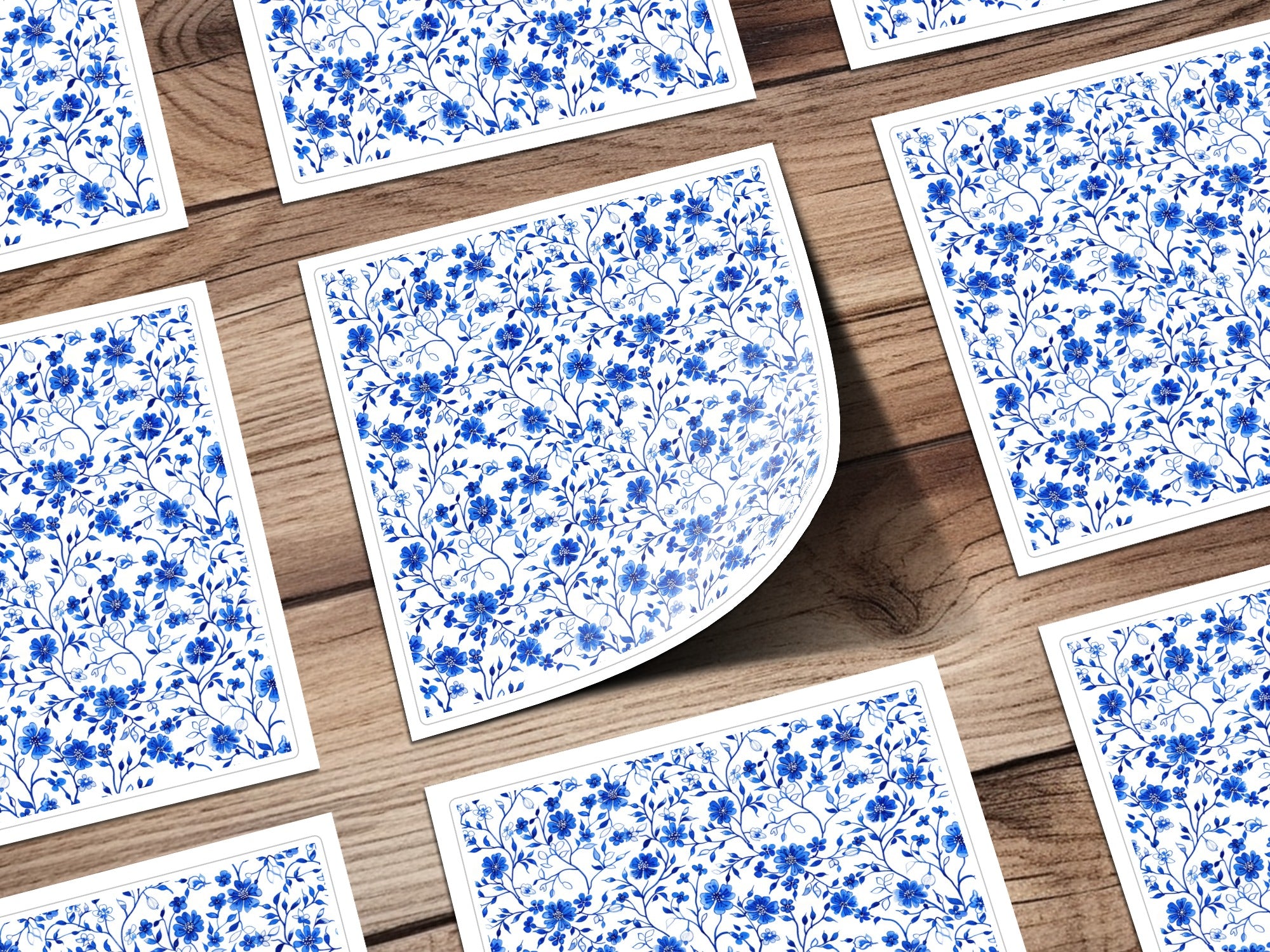 Blue Floral Design Sticker Sheets for Craft Projects