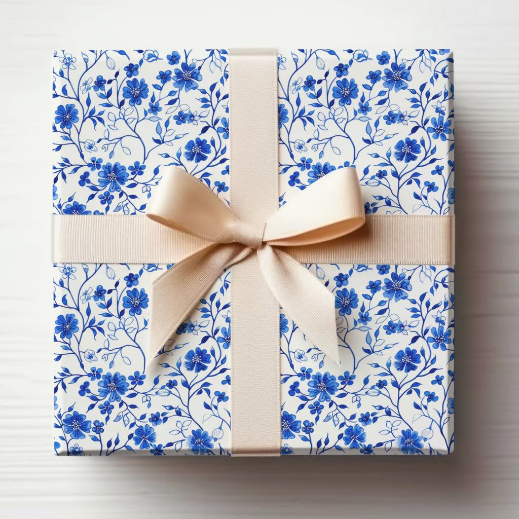 Elegant Blue Floral Design Gift Wrapping Paper