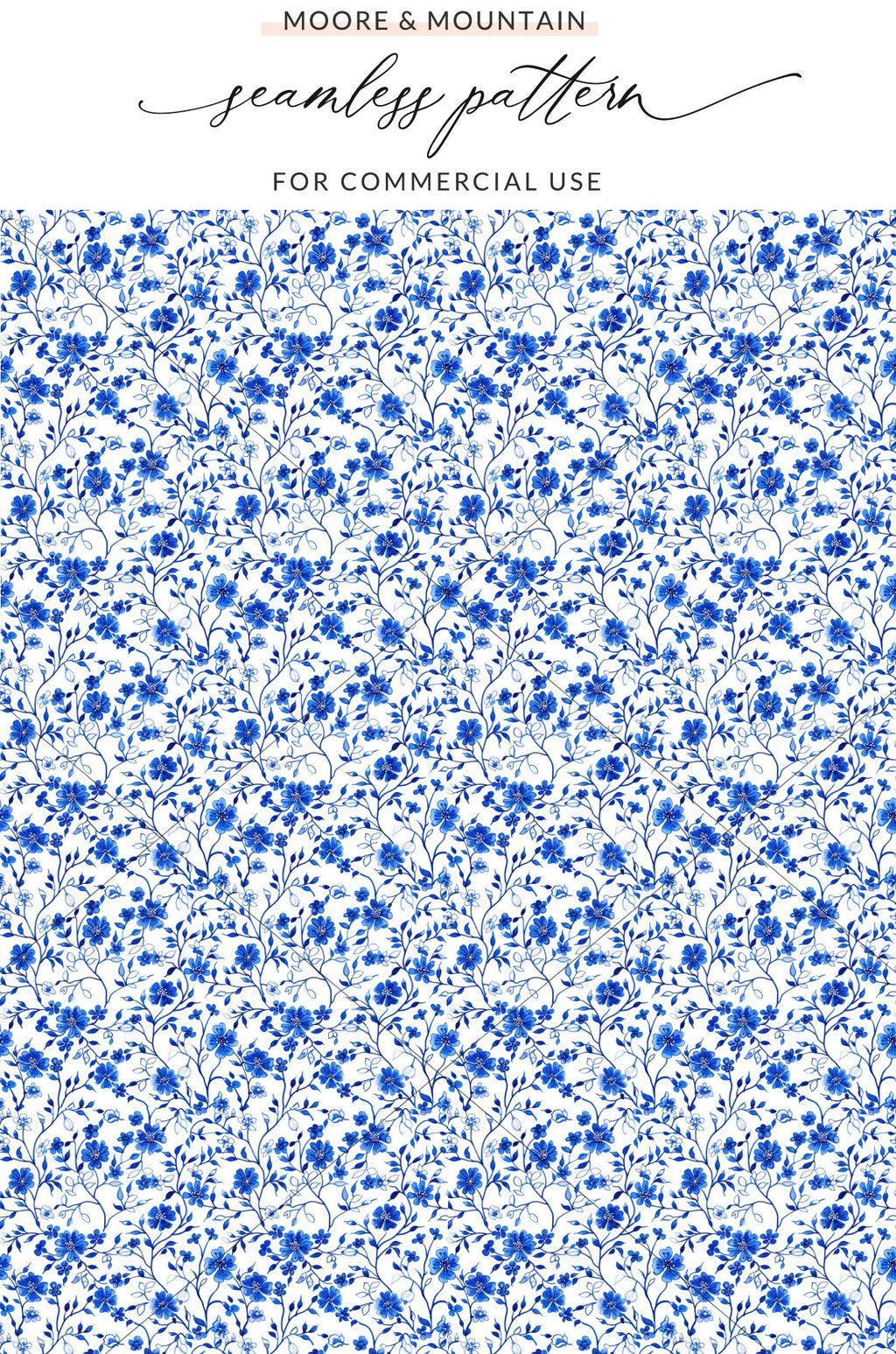 Blue Floral Seamless Pattern for Commercial Use