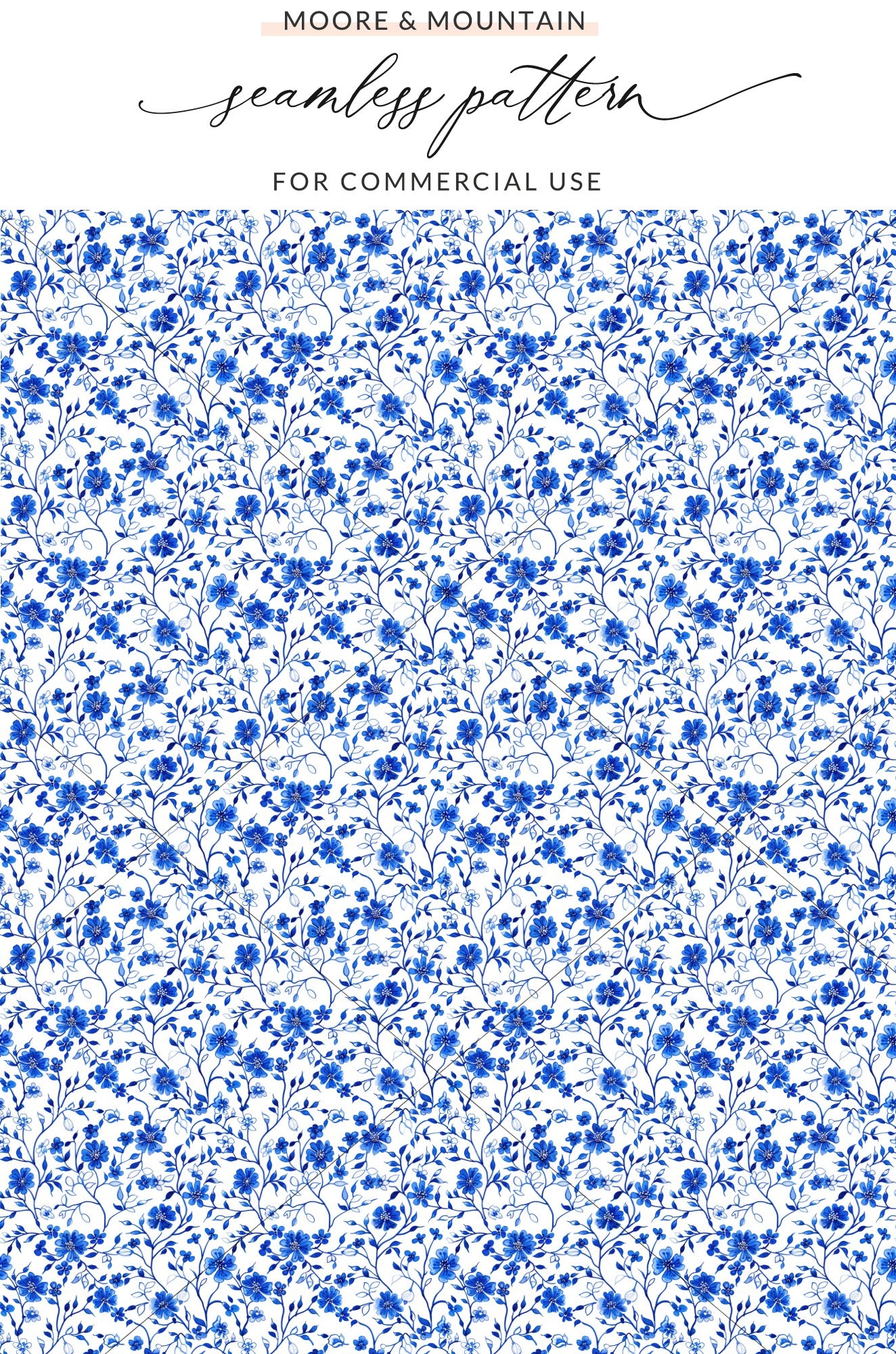 Blue Floral Seamless Pattern for Commercial Use