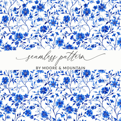 Blue Floral Seamless Pattern By Moore & Mountain Design
