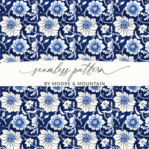 Blue and White Floral Seamless Pattern Design Wrap