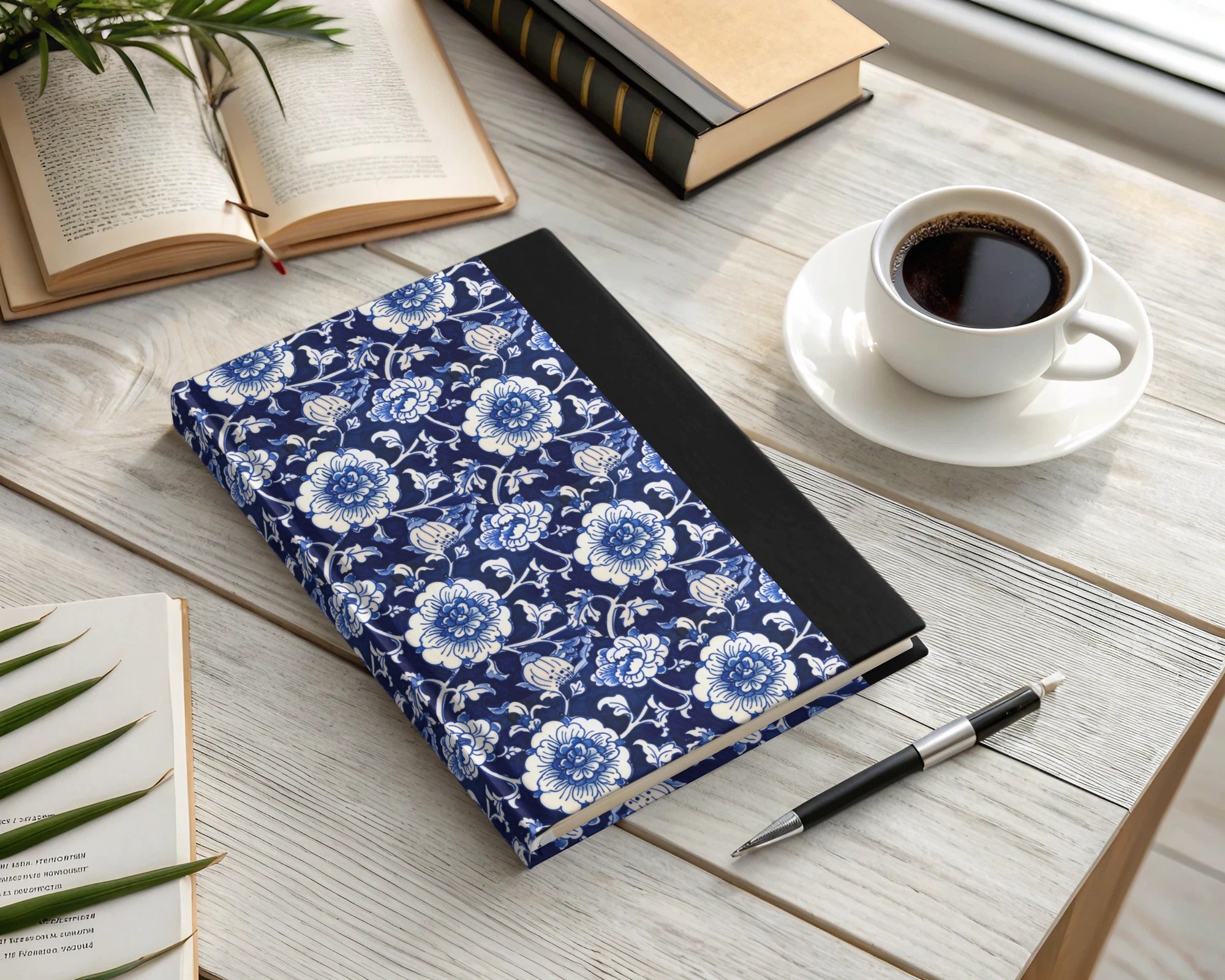 Blue Floral Design Hardcover Classic Journal Notebook