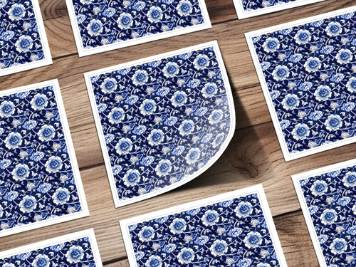 Blue Floral Pattern Square Sticker Sheet Sticker Set