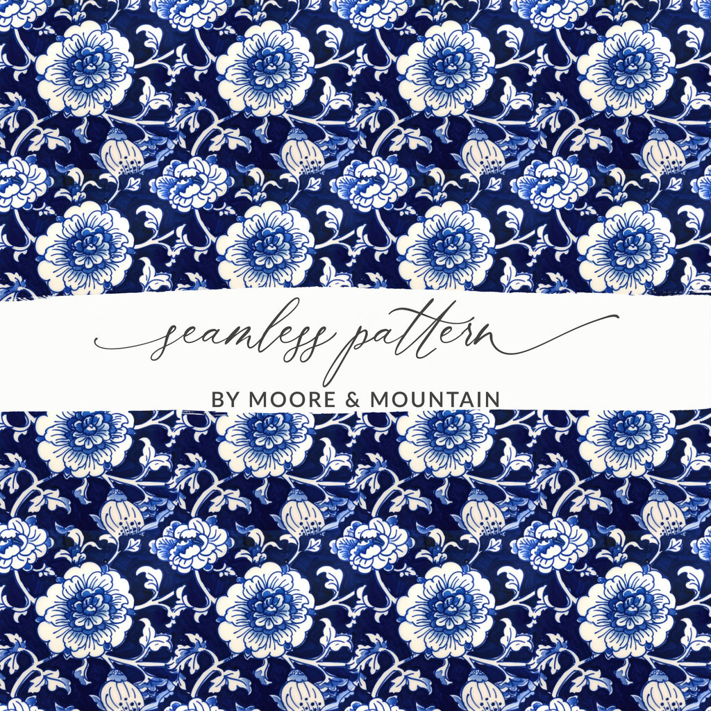 Blue and White Floral Seamless Pattern Design