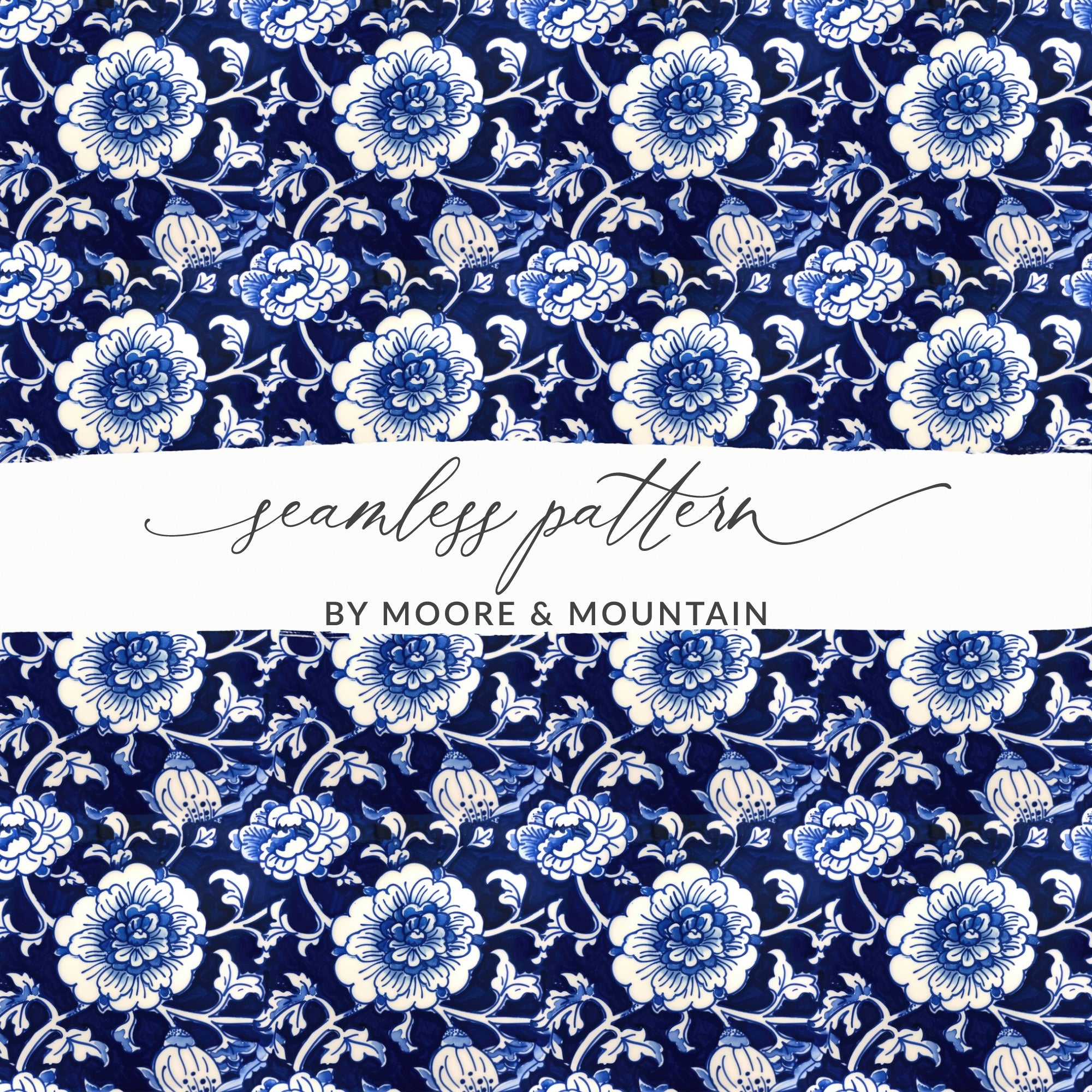 Blue and White Floral Seamless Pattern Design