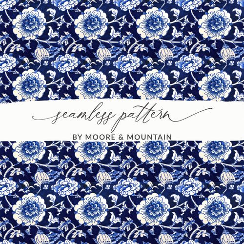 Blue and White Floral Seamless Pattern Design