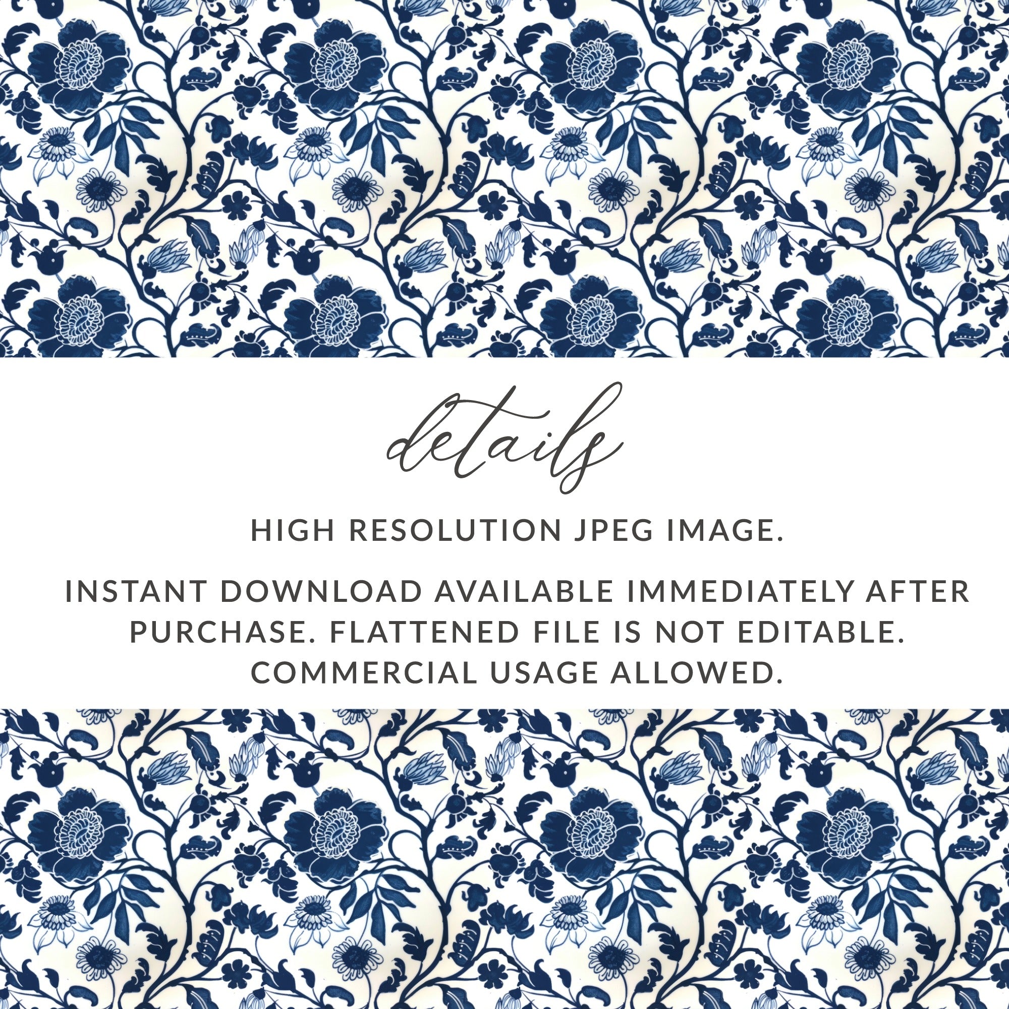 Elegant Blue White Floral Digital Background Pattern