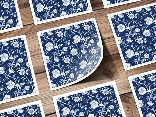 Elegant Blue White Floral Design Art Print