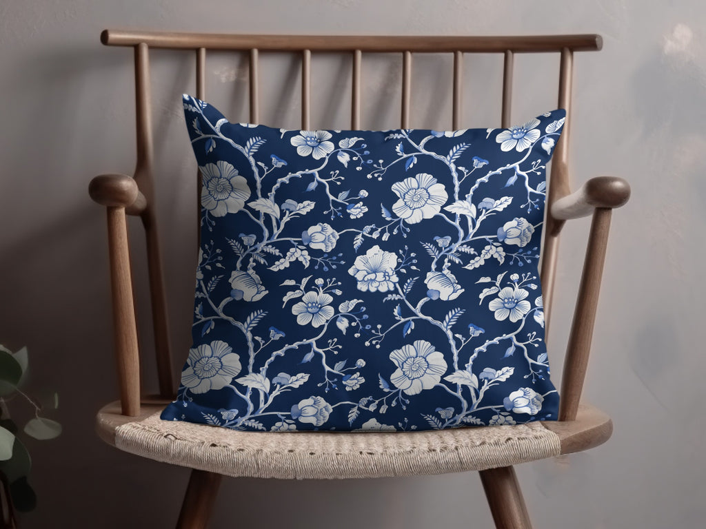 Blue and White Floral Pattern Throw Pillow Product